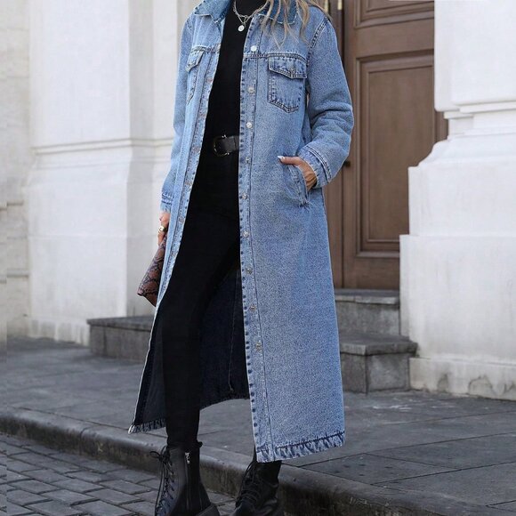 Blue Casual Women's Long Denim Jacket - Picture 5 of 5